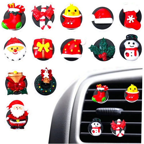 Tallew 15 Pieces Christmas Air Vent Clips Christmas Interior Air Conditioning Outlet Clip Car Air Freshener Clips Christmas Tree Santa Snowman Christmas Stocking Air Vent Decorations for Christmas Car