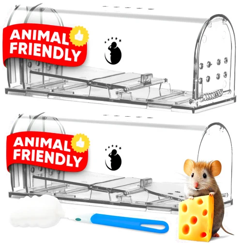 Motel Mouse Humane Mouse Traps No Kill Live Catch and Release 2 Pack - Reusable, Easy to Use & Clean, No Touch Release, Sensitive Includes Cleaning Brush, Instruction Manual & Video - Mousetrap Indoor