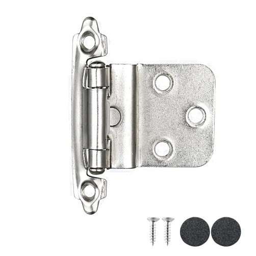 JQK 3/8 Inch Inset Cabinet Door Hinges Satin Nickel, 4 Pack 2 Pairs Flush Face Mount Cupboard Self-Closing Kitchen Cabinet Hardware Hinges with Door Bumper, CH201-SN-P20