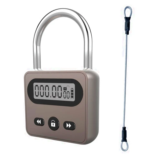 GreatYYT 999 Hour Metal Timer Lock, Max Timing Over 1 Month with LCD Display Multi-Function Electronic Time, USB Rechargeable Timer Padlock for Kitchen Cabinets, Phones, Snack, Liquor, Game Consoles (Black)
