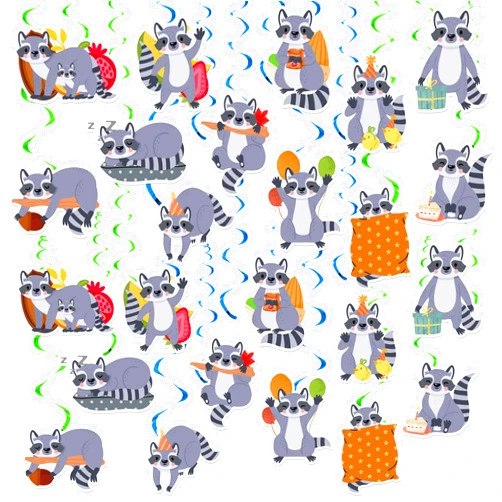 YXCMDCG 24 Pieces Raccoon Hanging Swirls Raccoon Streamers Raccoon Hanging Decorations Ceiling Swirls for Raccoon Birthday Party Decorations Party Supplies Baby Showers Decorations