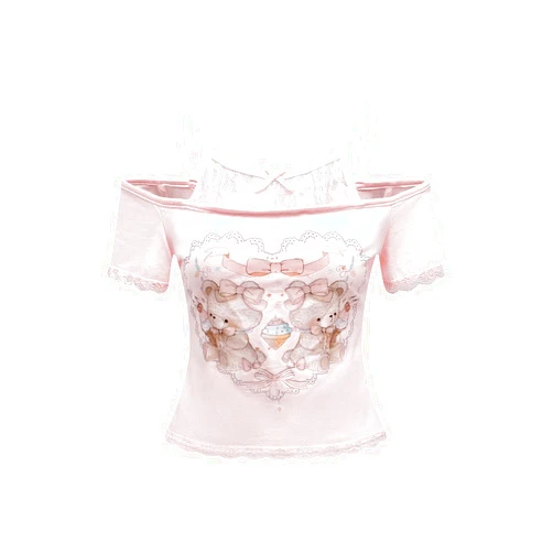 SOLY HUX Women's Y2K Coquette Aesthetic Crop Tops Summer Kawaii Clothes Cute Lace Bow Cold Shoulder Graphic Tees