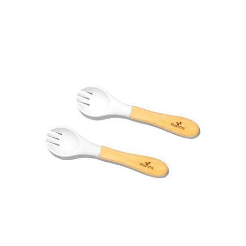 Avanchy Baby Fork Set, Bamboo and Silicone Spork Utensils, Toddler Baby Led Weaning Silverware Cutlery Flatware, Kids First Self Feeding