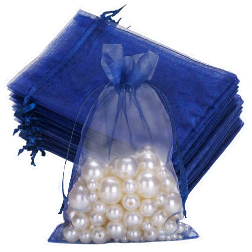 joycraft 50Pcs Organza Bags, 4x6 inch Gift Favor Bags, Navy Blue Party Favor Bags, Jewelry Pouches with Drawstring, Mesh Bags Drawstring for Jewelry, Festival, Makeup, Candy, Desserts