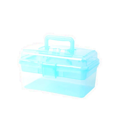 BangQiao Multipurpose Plastic Art and Craft Supply Storage Container Bin Case with Removable Tray and Handle, First Aid Box Organizer, Clear&Blue