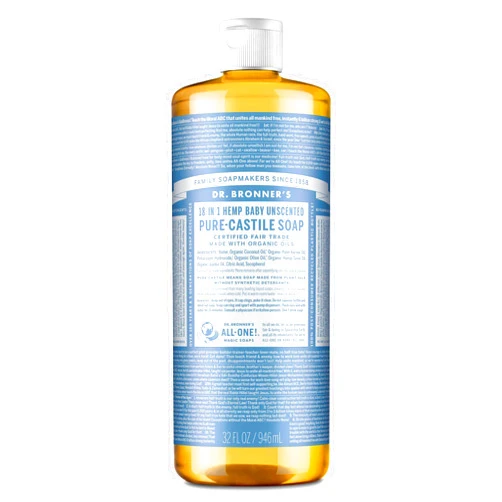 Dr. Bronner's Pure Castile Liquid Soap - Made with Regenerative Organic Certified Oils - 18-in-1 Uses for Face, Body, Hand - Gentle on Baby & Sensitive Skin - All Natural Body Wash - Unscented,32oz