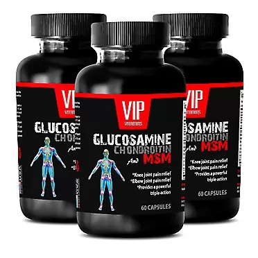 VIP Supplements msm glucosamine Supplement - GLUCOSAMINE CHONDROITIN & MSM 3200 MG - Wellness Formula Supplement, 3 Bottles (180 Capsules)