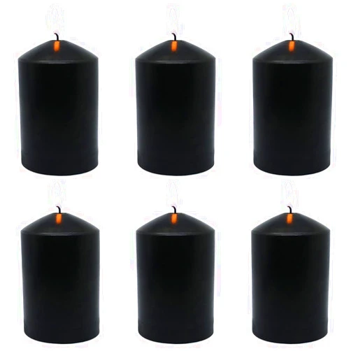 MISSYO 6 Pack 3x4 Inch Black Taper Pillar Candles for Halloween, 42 Hour Long Burning Unscented Column Candles, Dripless and Smokeless Candles for Home Weddings Restaurant Church and Emergency