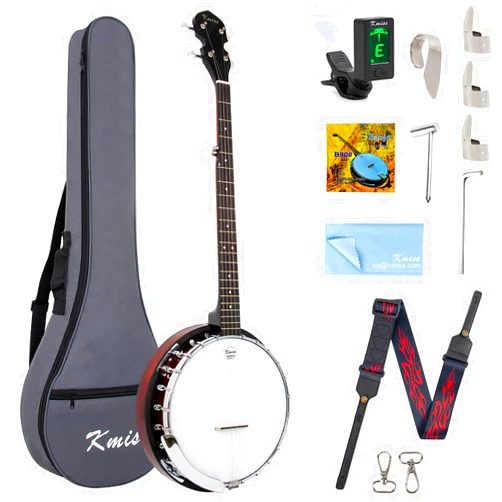 Kmise 5 String Resonator Banjo,Professional Sapele Back Full Size Banjos Starter Kit with Bag Tuner Strap Strings Picks Ruler Wrench Bridge