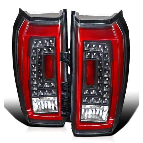 SPEC-D TUNING Black Housing Clear Lens Red LED Bar Tail Lights Compatible with 2015-2020 GMC Yukon Denali SLE SLT, 2015-2020 GMC Yukon XL Denali SLE SLT Left + Right Pair Assembly