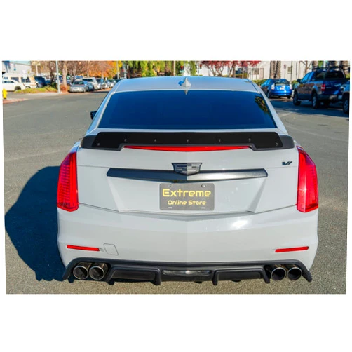 Extreme Online for 2014-2019 Cadillac CTS Base Models | Carbon Package Style Rear Trunk Lid Wing Wickerbill Spoiler (ABS Plastic - Primer Black)