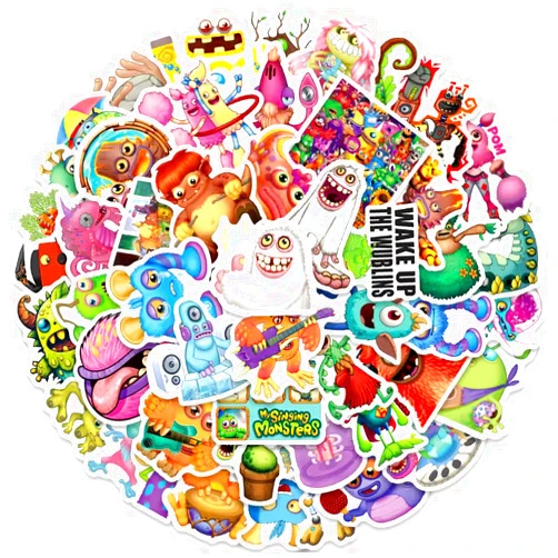 FRANKdesigns 50-Pack Video Game My Singing Monsters Sticker Pack - Vibrant Designs for Fans of The Hit Game