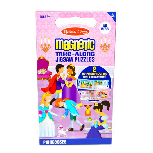 Melissa & Doug Take-Along Magnetic Jigsaw Puzzle Set – Princesses (2 x 15 Piece) Travel Activity Toy for Preschoolers and Kids Ages 3+