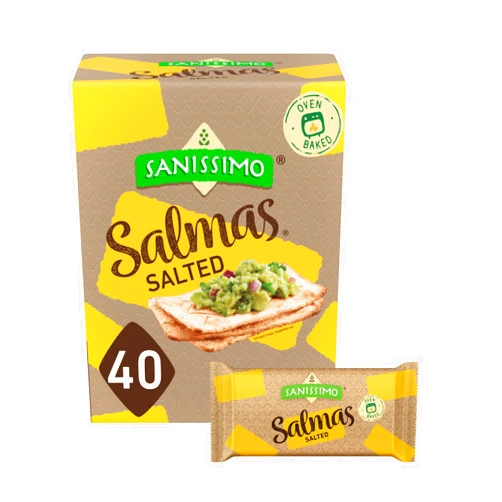 Sanissimo Salmas Salted, 40 packs of 3 Crackers, Oven Baked Corn Crackers, Gluten Free, Non GMO, Kosher Certified