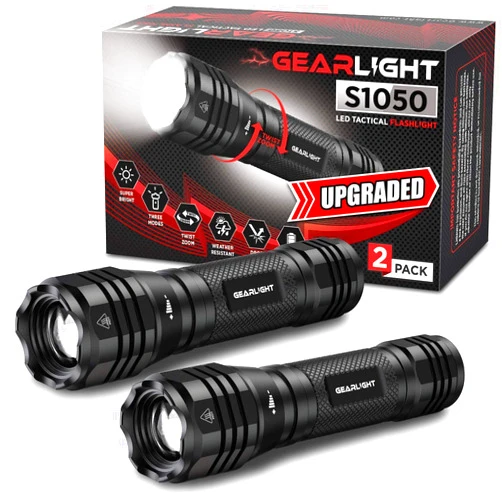 GearLight S1050 LED Flashlight High Lumens - Flashlights for Camping, Hiking, Dog Walking - Powerful Emergency Flashlights with 3 Modes for Outdoor Use - Bright Flashlight with Zoomable Beam