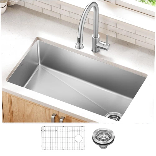 KRAUS Fairlane 33-inch Undermount Single Bowl 18-Gauge Stainless Steel Kitchen Sink, KHU640-33