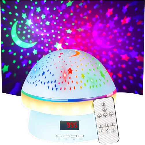 MINGKIDS Remote Control and Timer Design Starry Sky Rotating Star Projector Night Light,16 Colorful Projector Light Dimmable LED Bedside Lamp,Glow in The Dark Stars Moon,Kids Room Decor (Blue)