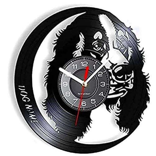 LKCLOCK Wall Clock Battery Operated Silent Non-Ticking 12 Inch Personalized Golden Retriever Dog Wall Clock Dog Breed Labrador Dog Custom Name Vinyl Record Clock Housewarming Dog Lover Gifts