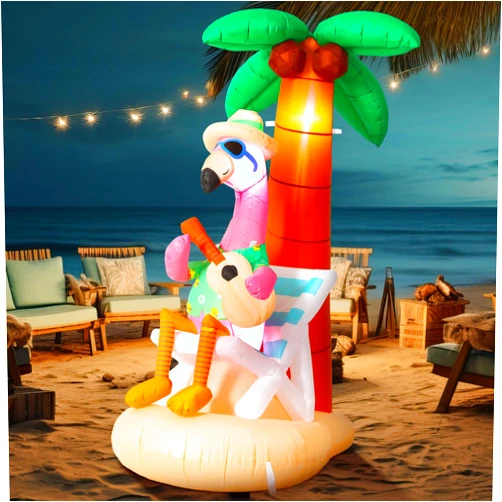 Sonwyoung 6 Ft Inflatable Flamingo Outdoor Decoration Pre-Lit LED Lights Beach Party Decor Coconut Tree Summer Hawaiian Party Supplies Blow Up Pink Flamingo for Yard Tropical Pool Home Porch