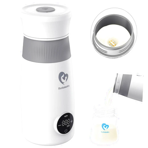 Bellababy Portable Milk Warmer & Mixer, Cordless Travel Warmer for Breastmilk, Formula or Water, Fast Warming & Precise Temp Control, 10 oz Big Capacity, Big Battery Capacity for Journey