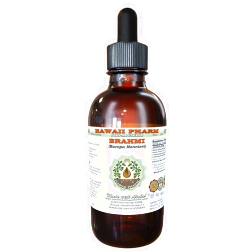 Hawaii Pharm Brahmi Alcohol-Free Liquid Extract, Organic Brahmi Liquid (Bacopa Monnieri) Whole Dried Herb Glycerite Hawaii Pharm Natural Herbal Supplement 2 oz