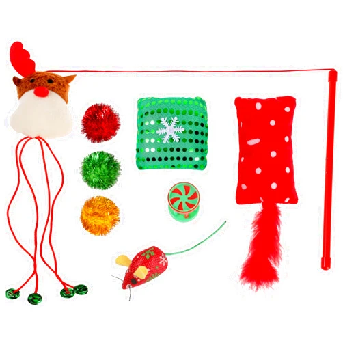 PICKUPIK Christmas Cat Toys Variety Pack - Pet Cat Assorted Toys with Sparkle Balls Mice X-mas Gift Set for Kitten Kitty