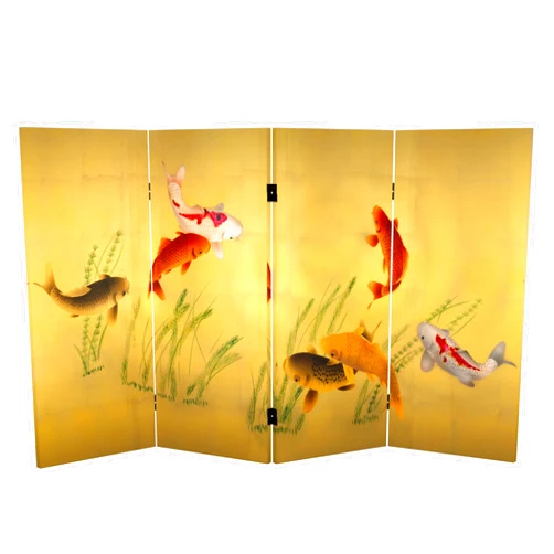 Red Lantern 3 ft. Short Double Sided Seven Lucky Fish Canvas Room Divider