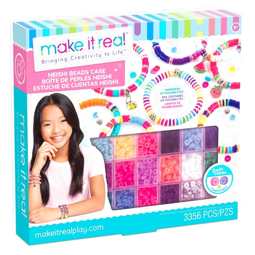 Make It Real Swift Clicks Heishi Bracelet Maker Beads with Storage Case - 3,356 Colorful Beads for Kids Ages 8+