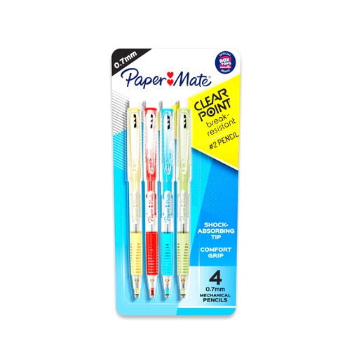 Paper Mate Clearpoint Mechanical Pencils 0.7mm, Break Resistant HB 2 Lead, School Supplies, Art Supplies, Drawing Supplies, Sketching Pencils, 2 Pencils Assorted Barrel Colors, 4 Count