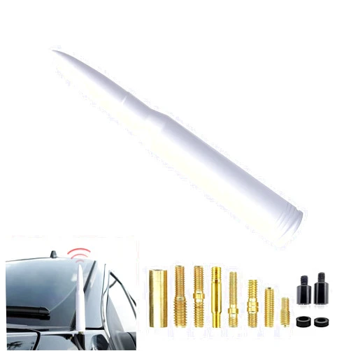 Fasebeek Pack-1 Car Bullet Antenna, 5.4In x 0.7In Radio Signal Receiver, Automobile Modification Accessories, Compatible with Ford F150 Wrangler Jeep Chevrolet (White)