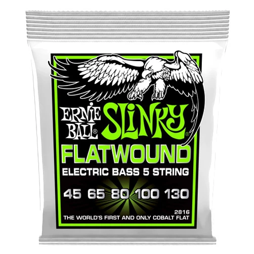 Ernie Ball 5-String Regular Slinky Flatwound Bass Guitar Strings, 45-130 Gauge (P02816)