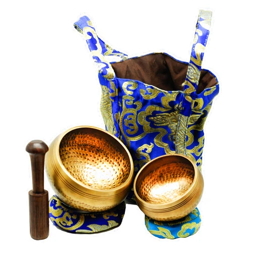 Cadushki Tibetan Singing Bowl Set: 2 Sound Bowls 4.5 inches & 3.3 inches, a Mallet, 2 Cushions and a Nepal Cloth Bag. Meditation Singing Bowl is Suitable for Meditation, Yoga, Healing and Silent Mind