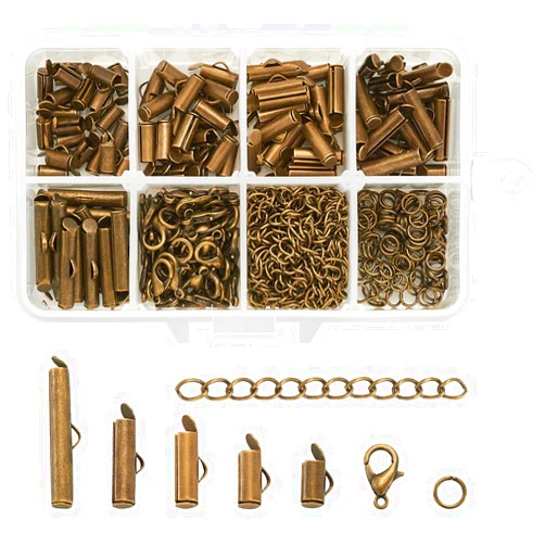 Craftdady Antique Bronze 5 Size Slide On End Clasp Tubes with Lobster Claw Clasps Extender Chains Jump Rings 8mm/10mm/13mm/16mm/25mm