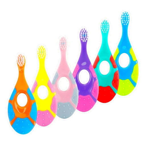 Slotic Baby Toothbrush & Toddler Toothbrush for Age 0-2 Years Old | Extra Soft Bristle for Baby Teeth & Infant Gums | Easy-Grip Finger Handle & Teething Pad | Dentist Recommended | 6-Pack