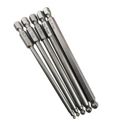 Wolfride 5pcs ball end hex shank screwdriver bit set ball end drill bit magnetic with 1/4 Inch Hex Shank 100mm Length |2.5mm 3mm 4mm 5mm 6mm