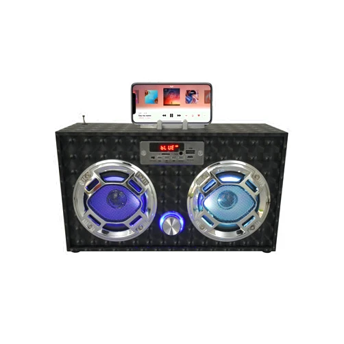 Wireless Express Boombox Speaker with LED Lights – Retro Bluetooth Speaker w/Enhanced FM Radio - Perfect for Home and Outdoor (Black)