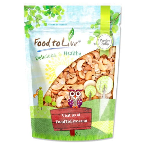 Food to Live Dry Roasted Cashew Pieces with Himalayan Salt, 3 Pounds – Oven Roasted Nuts, Lightly Salted, No Oil Added, Vegan Snack, Keto, Kosher, Bulk.