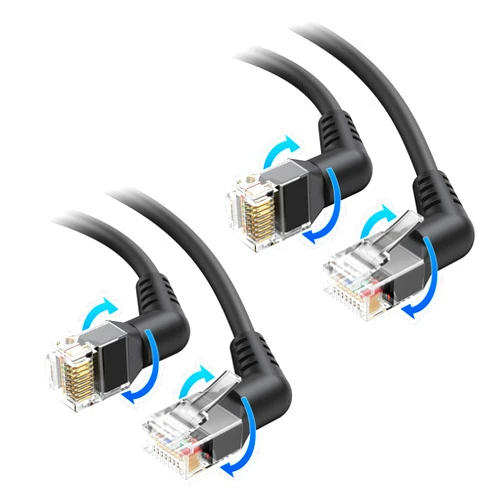 Cable Matters 2-Pack 10Gbps Rotatable Cat 6 Ethernet Cable - 1ft, with Ultra Flex PVC Jacket for Tight Spaces, Cat 6 Ethernet Cable Right Angle, Black