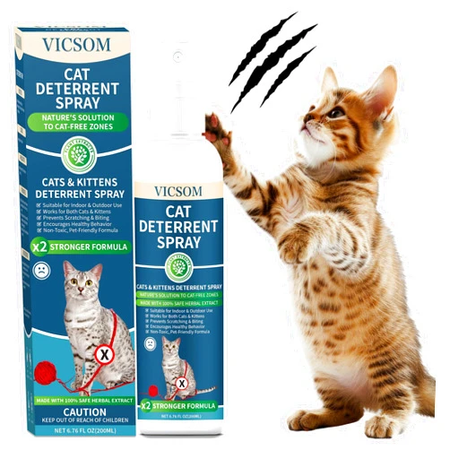 VICSOM Cat Deterrent Spray, Natural Cat Repellent Spray, Anti-Scratch Deterrent for Furniture, Sofas, Rugs, Curtains, Plants, Indoor & Outdoor Repellent Cats Kittens, Non-Toxic, Alcohol-Free 6.76 FL Oz