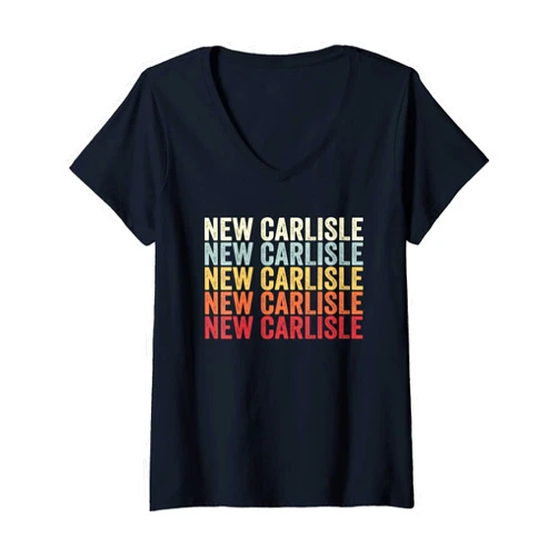 New Carlisle Ohio New Carlisle OH Retro Womens New Carlisle Ohio New Carlisle OH Retro Vintage Text V-Neck T-Shirt