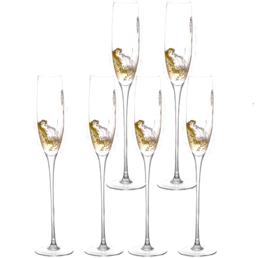 Luminthra Elegant Hand-Blown Crystal Champagne Flutes, Set of 2 (5 oz), High-End Ultra-Thin Design for Special Occasions (6 SET)