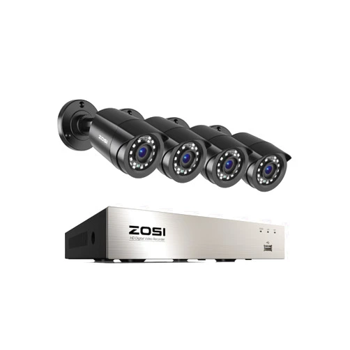 ZOSI 3K Lite Security Camera System Indoor Outdoor,AI Human/Vehicle Detection,Night Vision,Remote Access,4pcs 1080P 1920TVL Weatherproof Surveillance Cameras,H.265+ 8CH CCTV DVR(NO HDD)