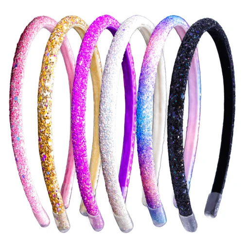 FROG SAC 6 Headbands for Girls - Thin Glitter Toddler Hair Accessories, Little Girl Rainbow Hair Bands, Kids Fashion Head Band Pack, Cute Sparkle Headband Accessory Set