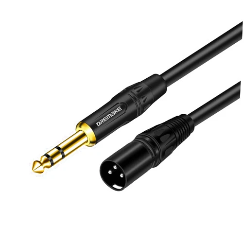 DREMAKE 50 FT 6.35 mm 1/4 Inch TRS Male to XLR Male Audio Stereo Mic Cable Gold Plated 1/4 Inch Male to XLR Male Balanced Cable for Microphones, Speakers, Stage, DJ and More - Black