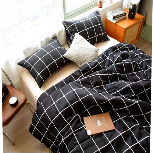 Bedbay Twin Comforter Set for Kids 2 Pcs Black Plaid Bedding Comforter Set Black and White Grid Geometric Quilt Set Soft Lightweight Down Alternative Comforter Bed Set for Boys Girls Room Decor