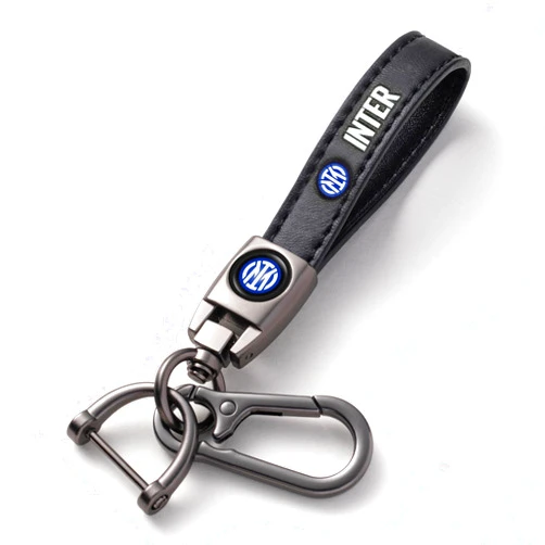 VEIQI Leather Car Keyring, Car Keychain Compatible with Inter Milan Football Fans, Gift for F.C. Internazionale Milano Fans, Friends, Familys, Black