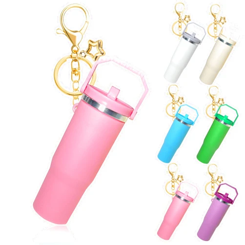 LAEKOU 6 Pack Mini Cup Keychain Chapstick Holder, Cute Tumbler Key Charms Accessories for Women Lip Balm Bag Purse