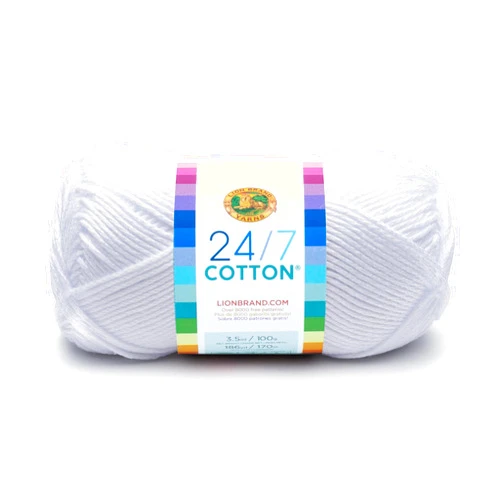 Lion Brand Yarn Lion Brand 24/7 Cotton Yarn, Lightweight Yarn for Knitting, Crocheting, and Crafts, White, 1 Pack