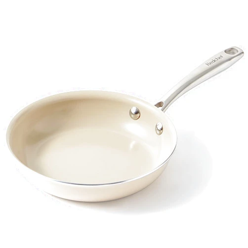 Redchef Ceramic Non Stick Egg Pans, Nonstick Frying Pan Skillet, 8 inch Cooking Pan Non Toxic with Stay Cool Handle for Induction, PTFE & PFAS & PFOA Free, Dishwasher/Oven Safe (Cream)