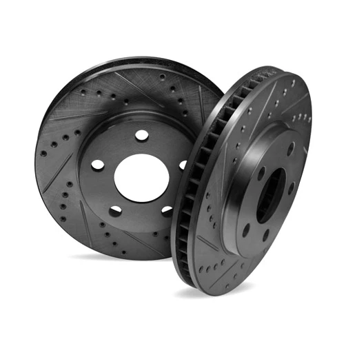R1 Concepts eLINE Series Front Black Drilled and Slotted Brake Rotors Compatible For 1981-1982 Toyota Cressida
